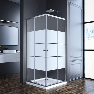 Boroyal Duschkabine Eckeinstieg Schiebetür Duschschiebetür, Gestreift Glas Duschabtrennung mit Schiebetür 6mm ESG Glas, Dusche Duschwand Höhe 185cm, LINKS & RECHTS MONTIERBAR