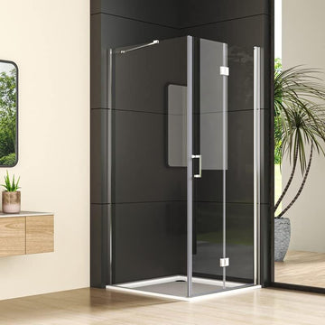 Boroyal Duschkabine mit Falttür und Seitenwand, Eckeinstieg, Türbreite 70/75/80/90/100/120 cm, Seitenwandbreite 75/80/90 cm, Silber, 6 mm Nano-ESG-Glas, Höhe 195 cm