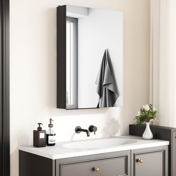 Boroyal Spiegelschrank 50 × 70 cm, Schwarz, 1 Tür, 2 verstellbare Glasablagen