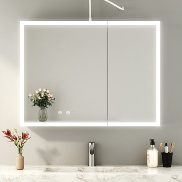 Boroyal LED-Spiegelschrank 80 × 60 cm, Weiß, 2 Türen, Antibeschlag an beiden Türen