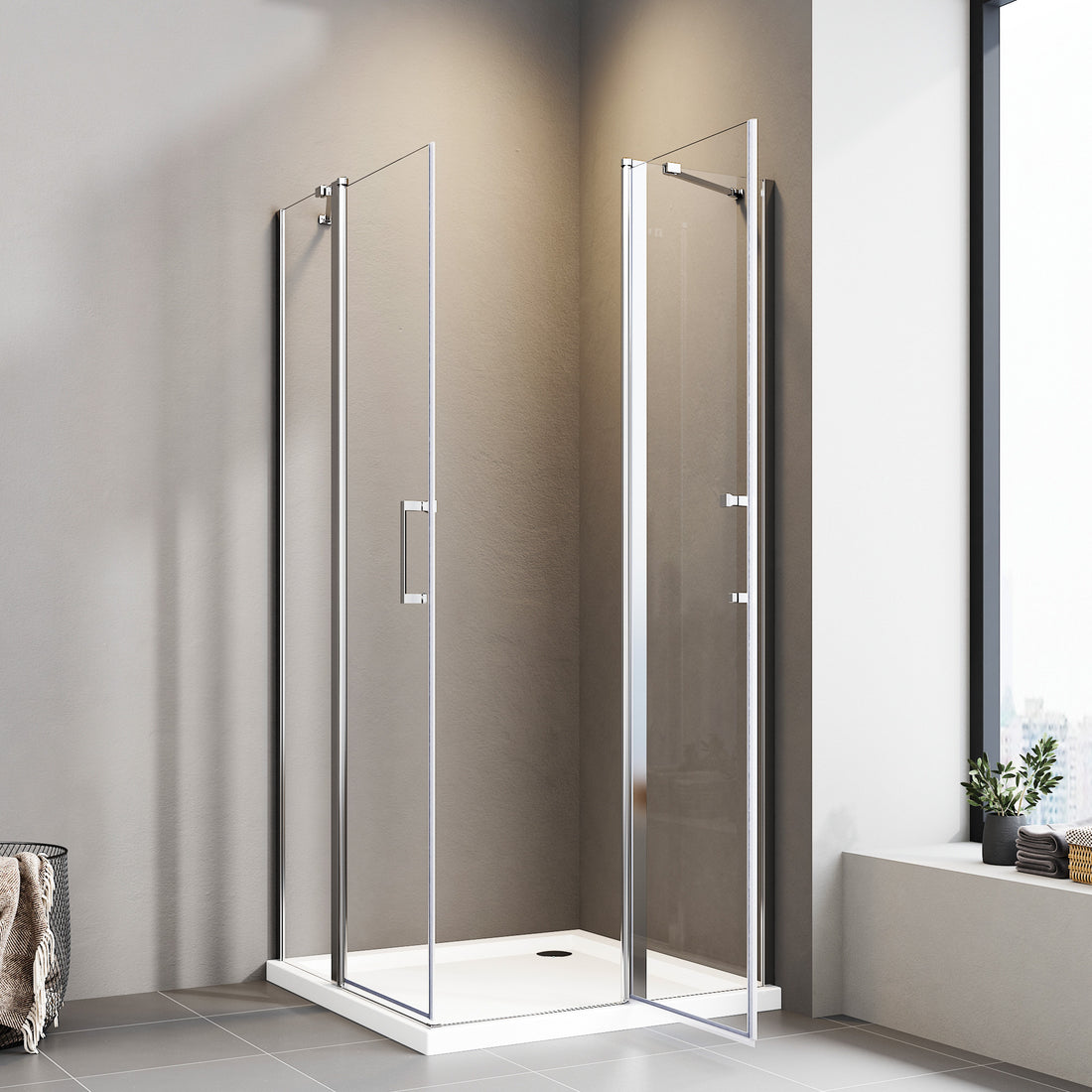 Boroyal Eckdusche mit Pendeltüren und Festteilen, 6 mm Nano-ESG, Höhe 185 cm